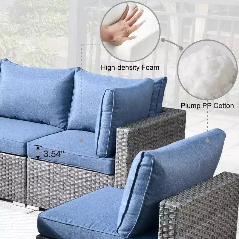 Ovios Venice 11pc Wicker Outdoor Patio Furniture Set Conversation Sofa with a Metal Fire Pit, Swivel Chairs and Cushions