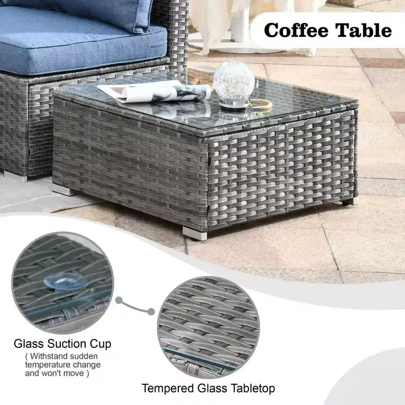 Ovios Venice 11pc Wicker Outdoor Patio Furniture Set Conversation Sofa with a Metal Fire Pit, Swivel Chairs and Cushions
