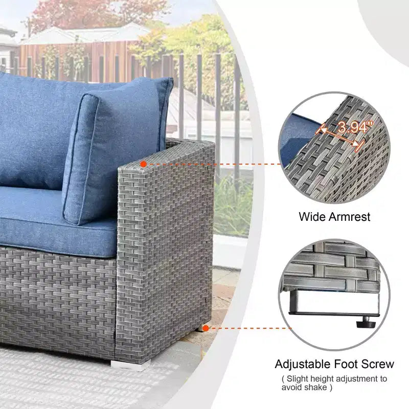 Ovios Venice 11pc Wicker Outdoor Patio Furniture Set Conversation Sofa with a Metal Fire Pit, Swivel Chairs and Cushions