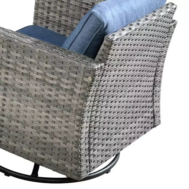 Ovios Venice 11pc Wicker Outdoor Patio Furniture Set Conversation Sofa with a Metal Fire Pit, Swivel Chairs and Cushions
