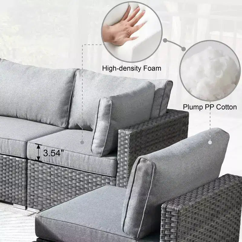 Ovios Venice 11pc Wicker Outdoor Patio Furniture Set Conversation Sofa with a Metal Fire Pit, Swivel Chairs and Cushions