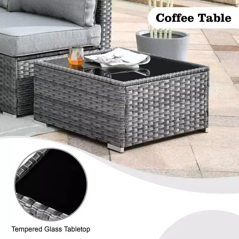 Ovios Venice 11pc Wicker Outdoor Patio Furniture Set Conversation Sofa with a Metal Fire Pit, Swivel Chairs and Cushions