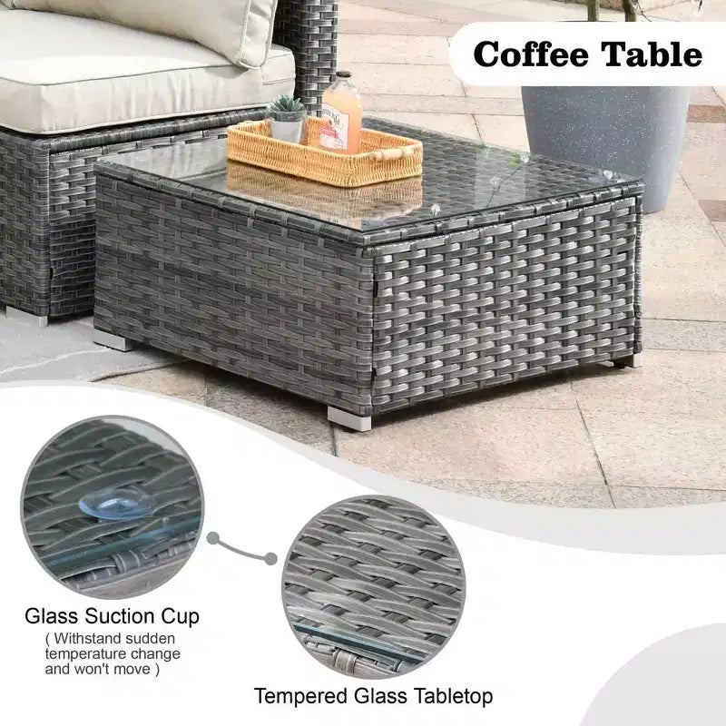 Ovios Venice 11pc Wicker Outdoor Patio Furniture Set Conversation Sofa with a Metal Fire Pit, Swivel Chairs and Cushions