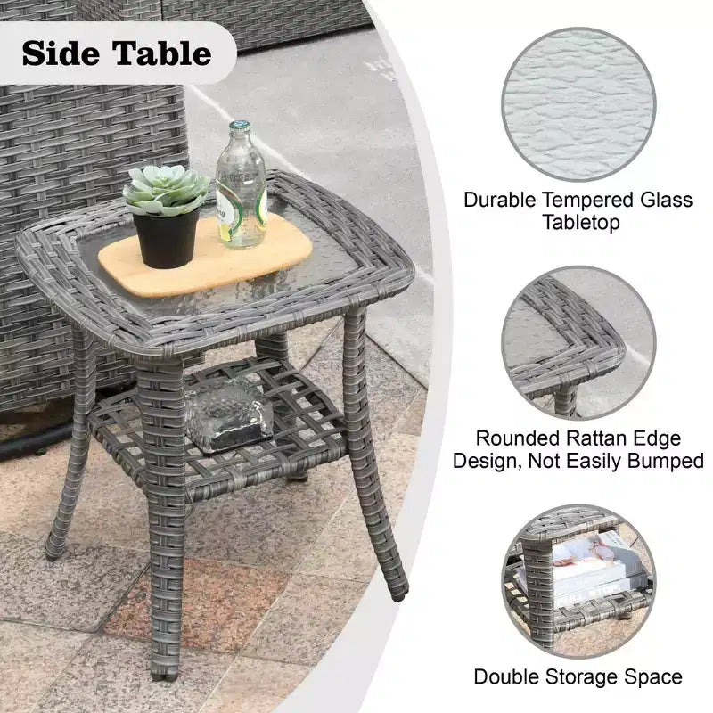Ovios Venice 11pc Wicker Outdoor Patio Furniture Set Conversation Sofa with a Metal Fire Pit, Swivel Chairs and Cushions