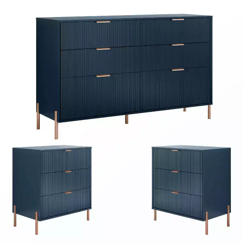Festivo 3pc Modern Elegance 2 Drawer Nightstands and 6 Drawer Dresser Set