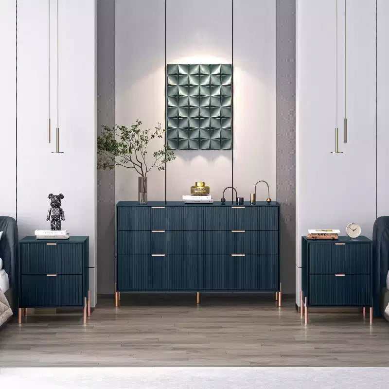 Festivo 3pc Modern Elegance 2 Drawer Nightstands and 6 Drawer Dresser Set