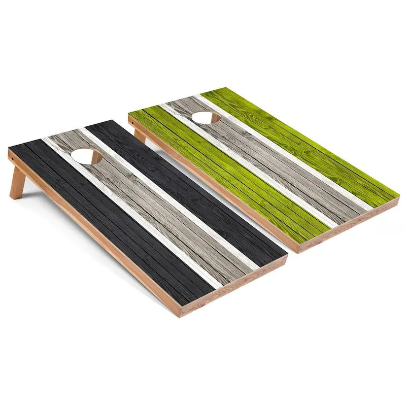 Dark Grey and Lime Striped Premium Cornhole Boards w Case & Lights