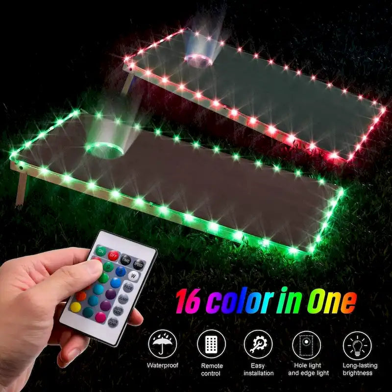Dark Grey and Lime Striped Premium Cornhole Boards w Case & Lights