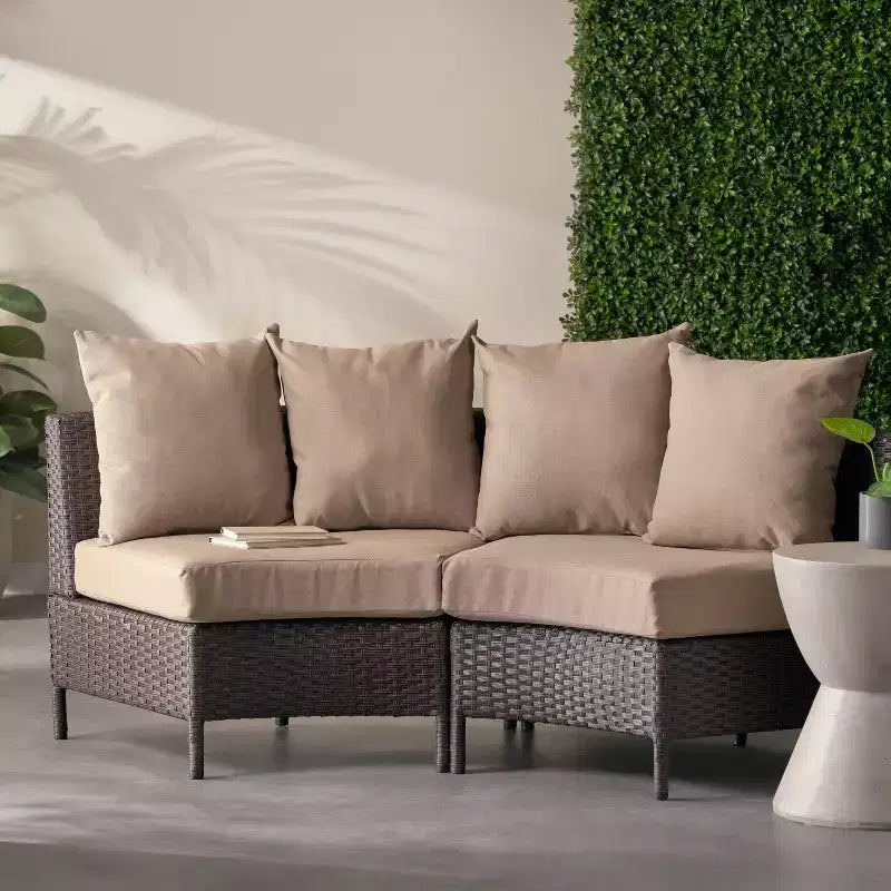 Christopher Knight Home 2pc Newton Wicker Outdoor Patio Curved Loveseat Sectional with Cushions