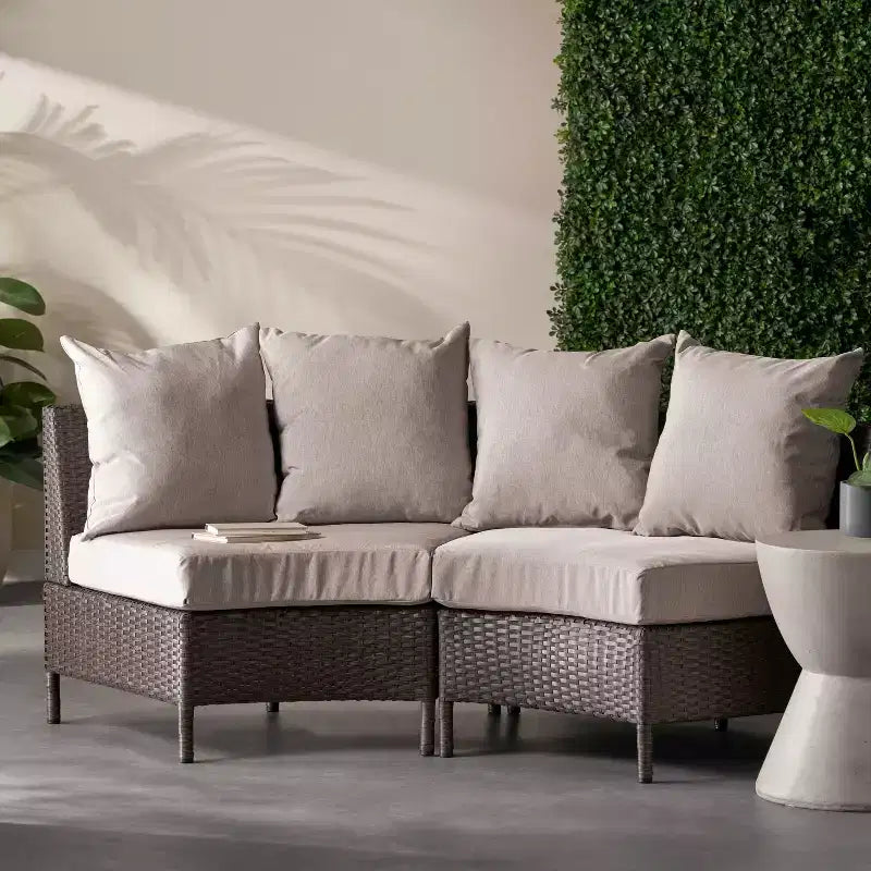Christopher Knight Home 2pc Newton Wicker Outdoor Patio Curved Loveseat Sectional with Cushions