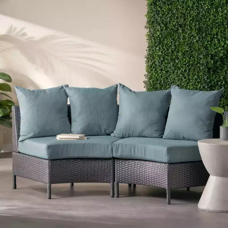Christopher Knight Home 2pc Newton Wicker Outdoor Patio Curved Loveseat Sectional with Cushions