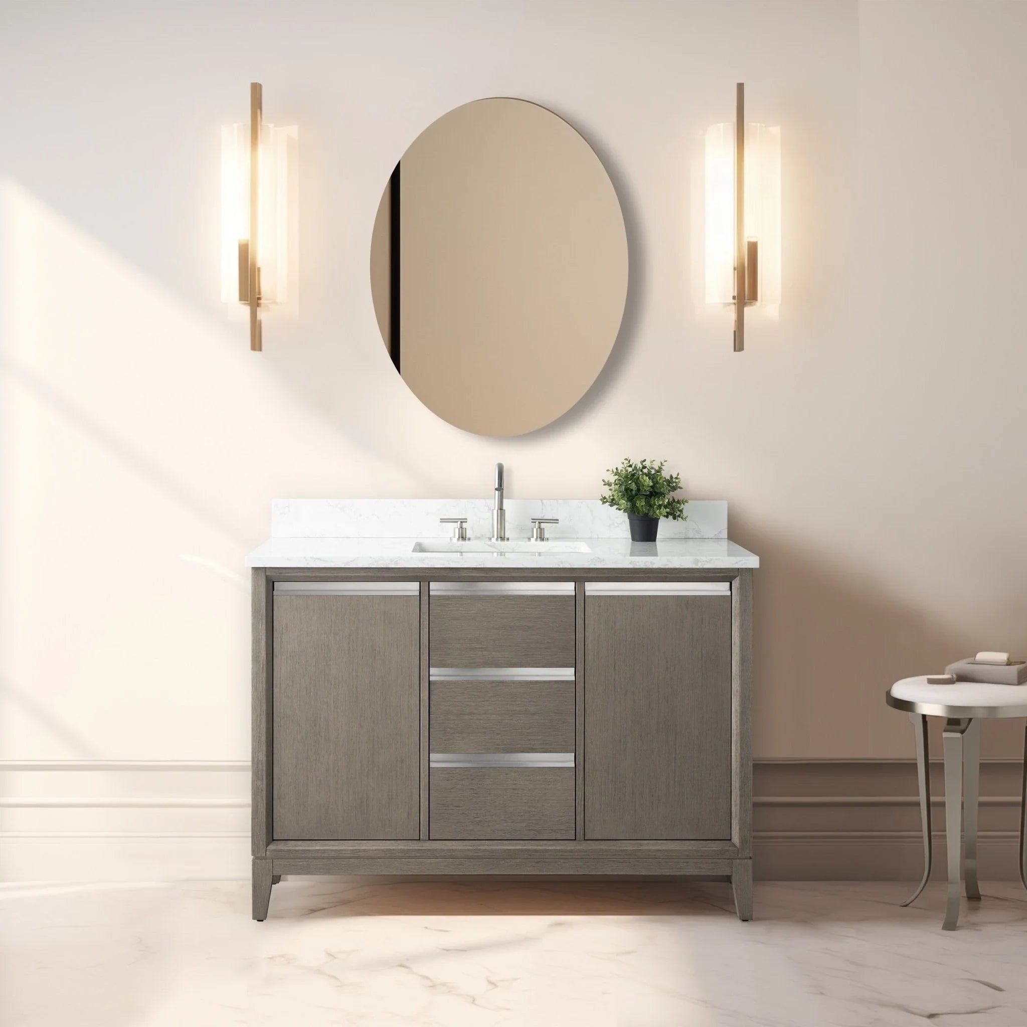 Mobile da Bagno Vanity Art con Lavabo in Ceramica e Top in Marmo Ricomposto