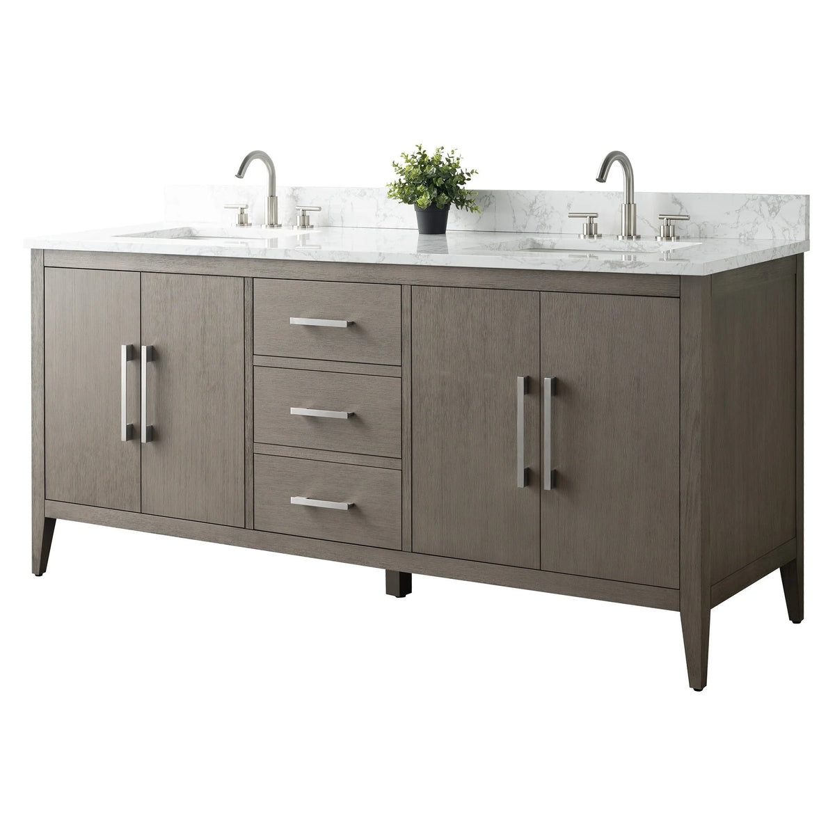 Vanity Art 72 Double Sink Bathroom Vanity Cabinet with Engineered Marble Top