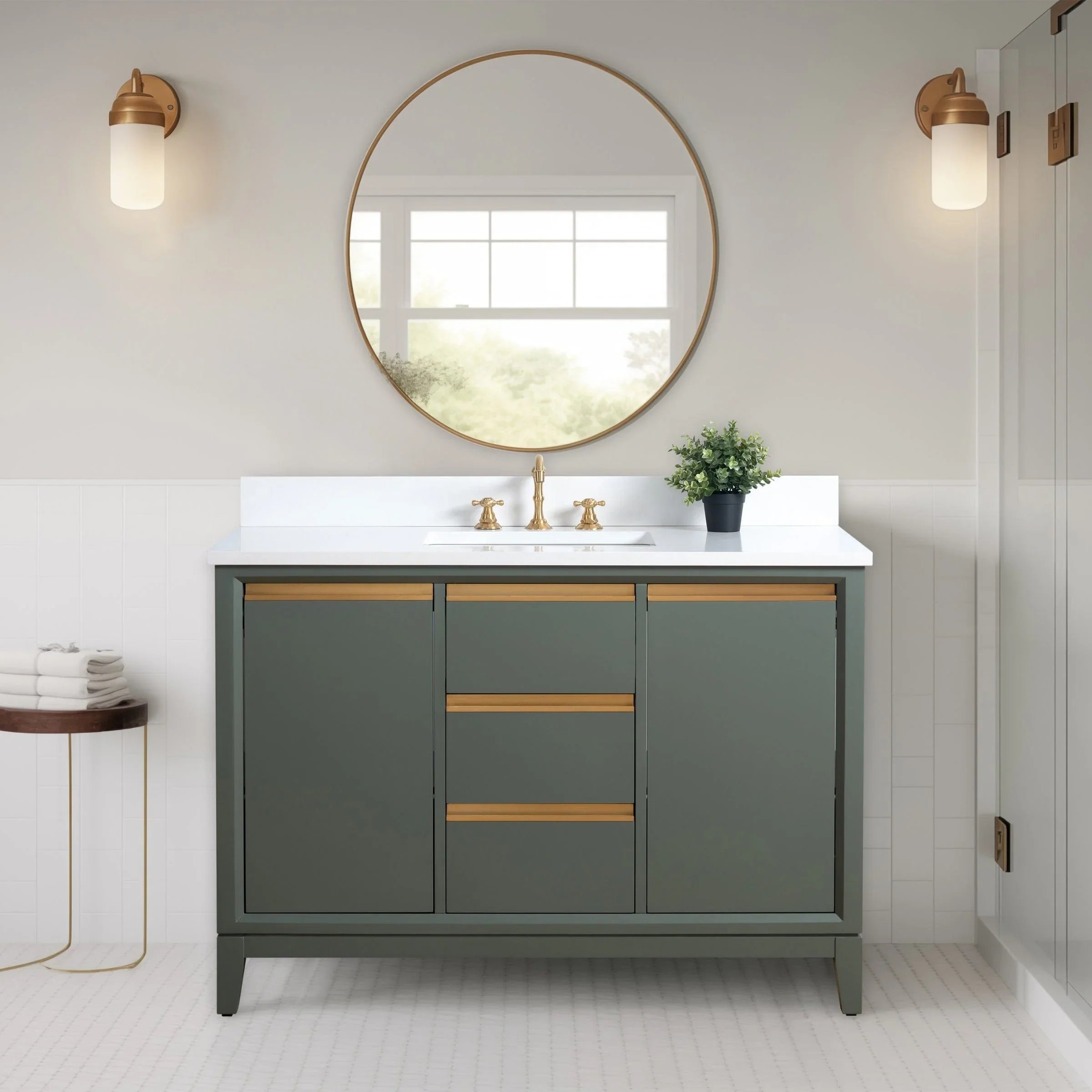 Mobile da Bagno Vanity Art con Lavabo in Ceramica e Top in Marmo Ricomposto