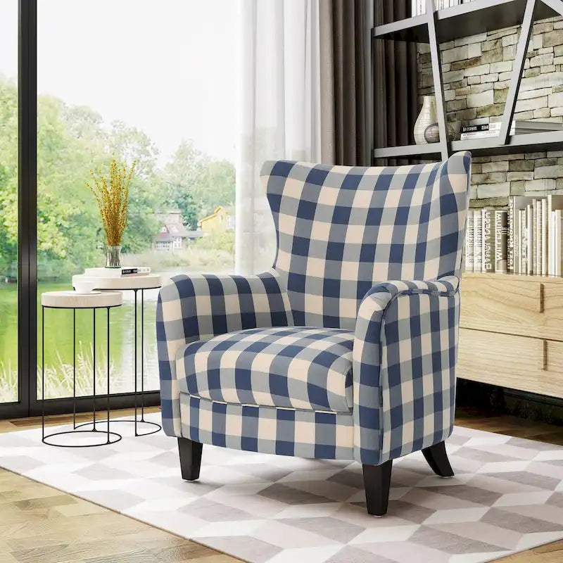 Poltrona imbottita schienale alto Modern Retro 30,25" con gambe in legno per soggiorno