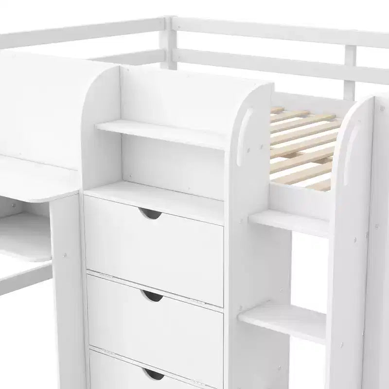 Pink/White Low Loft Bed with Desk, Storage & Whiteboard ?C Twin, 1-Person