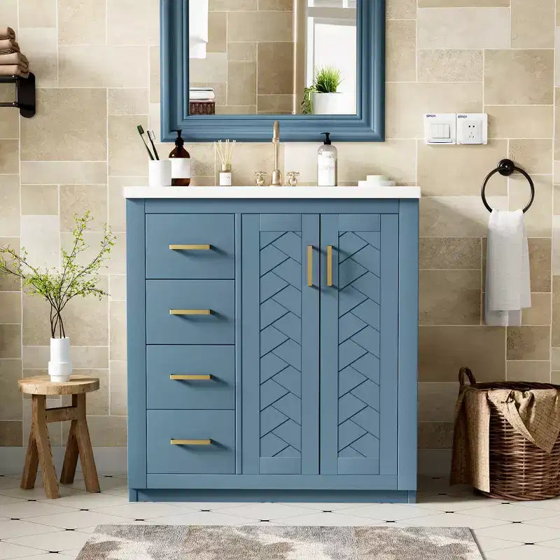 30 Single Sink Bathroom Vanity with Cabinet & 3 Drawers ??Black / Blue / Green / Indigo / White