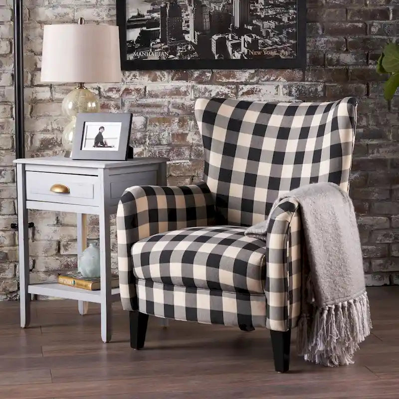 Poltrona imbottita schienale alto Modern Retro 30,25" con gambe in legno per soggiorno