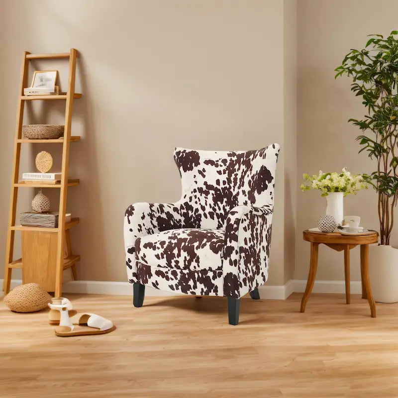Poltrona imbottita schienale alto Modern Retro 30,25" con gambe in legno per soggiorno