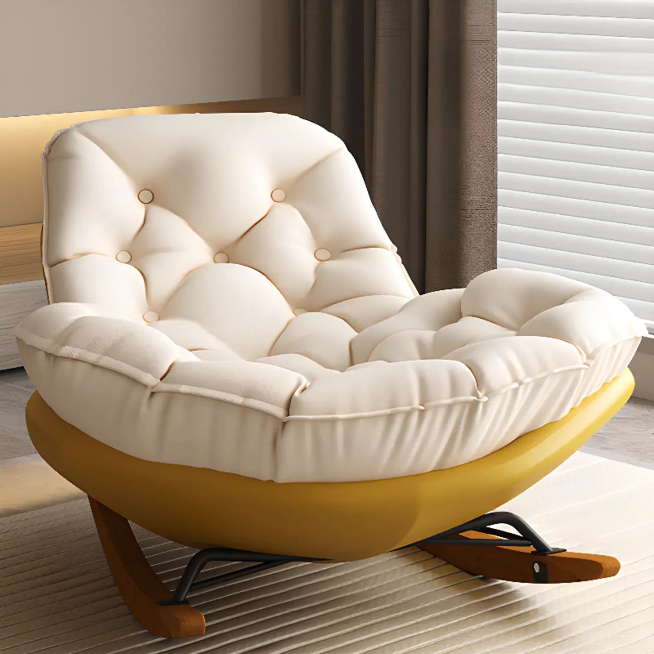 Sedia a dondolo scandinava imbottita con pouf opzionale