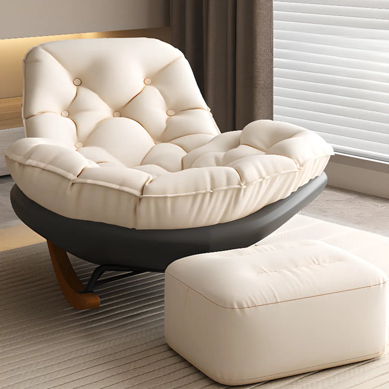 Sedia a dondolo scandinava imbottita con pouf opzionale