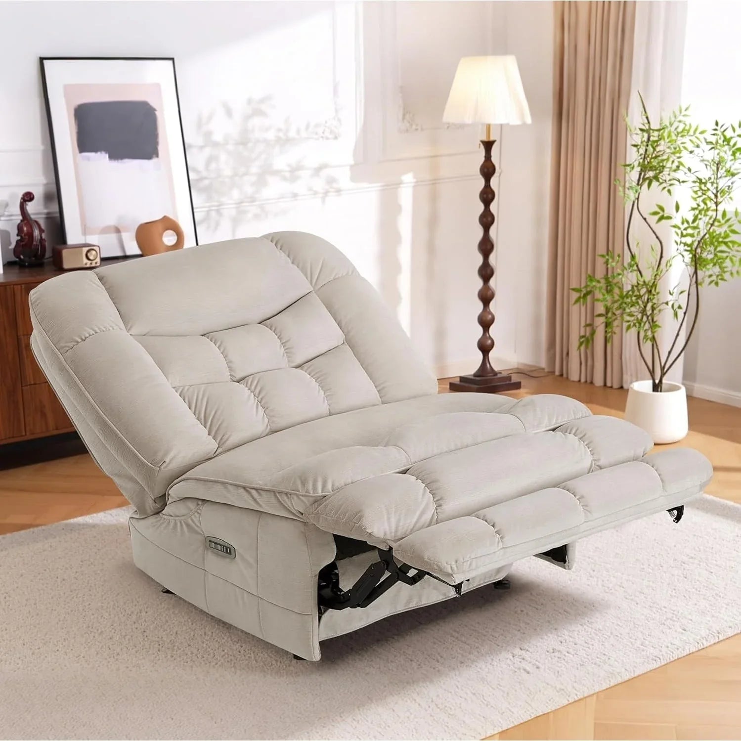 MCombo Poltrona Reclinabile Basculante Elettrica Oversize senza Braccioli con Doppio Motore, Reclinabile Zeroarms Perfetta per Soggiorno in Tessuto PR607