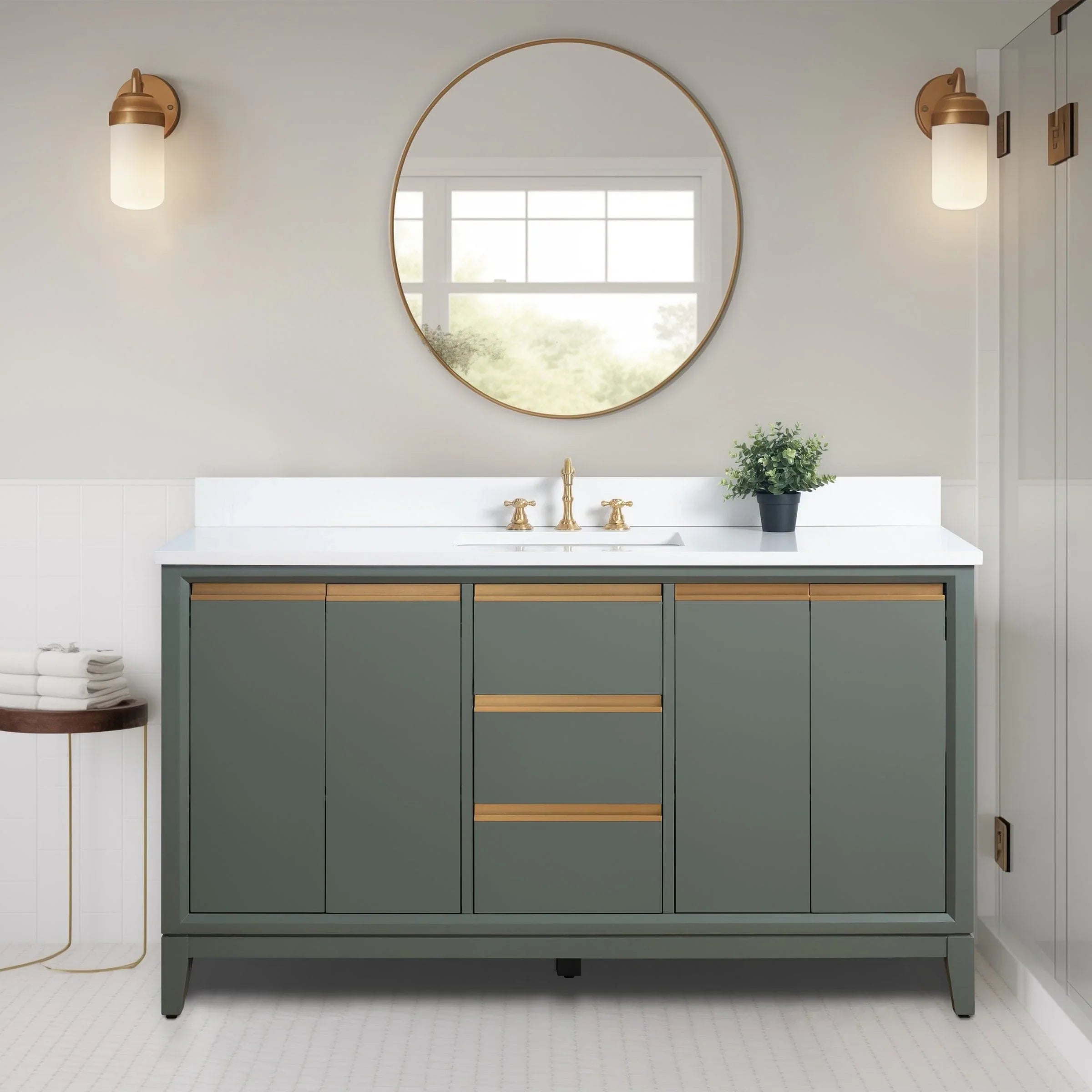 Mobile da Bagno Vanity Art con Lavabo in Ceramica e Top in Marmo Ricomposto