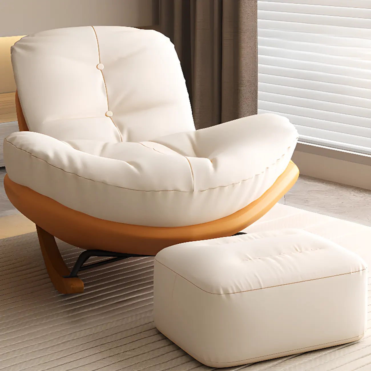 Sedia a dondolo scandinava imbottita con pouf opzionale