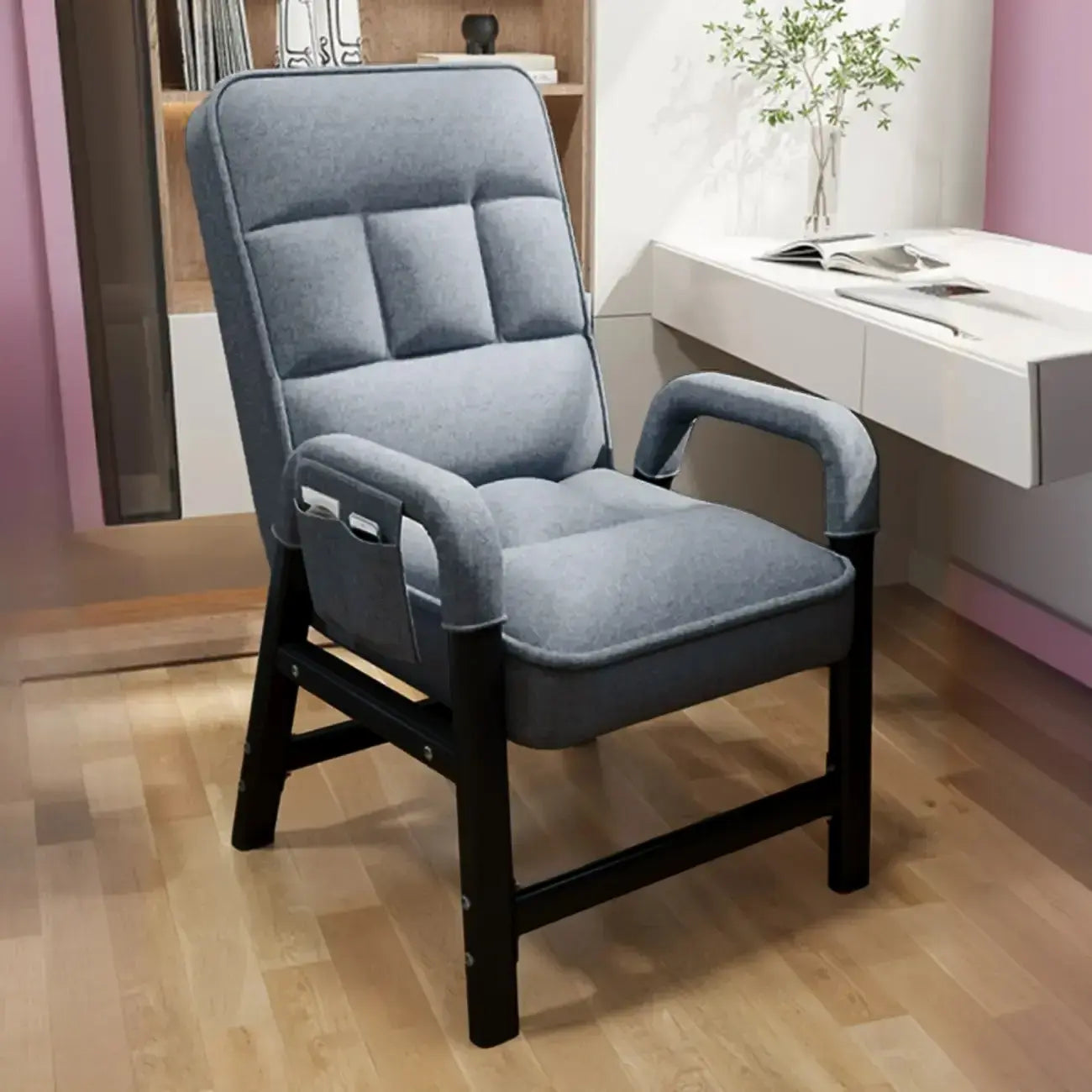 Sedia da ufficio moderna con 4 gambe, imbottita in tessuto grigio