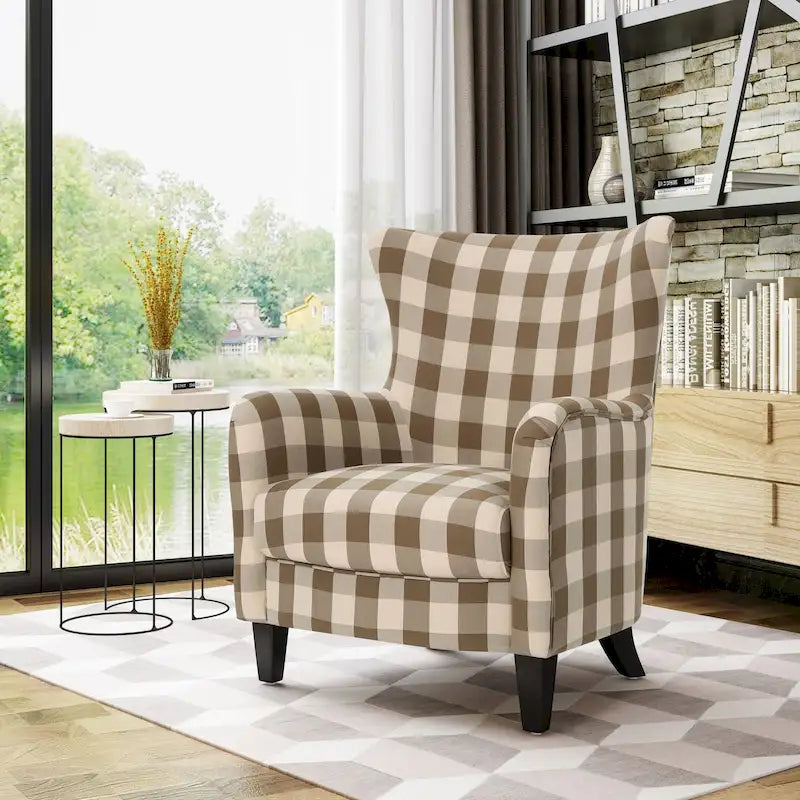 Poltrona imbottita schienale alto Modern Retro 30,25" con gambe in legno per soggiorno