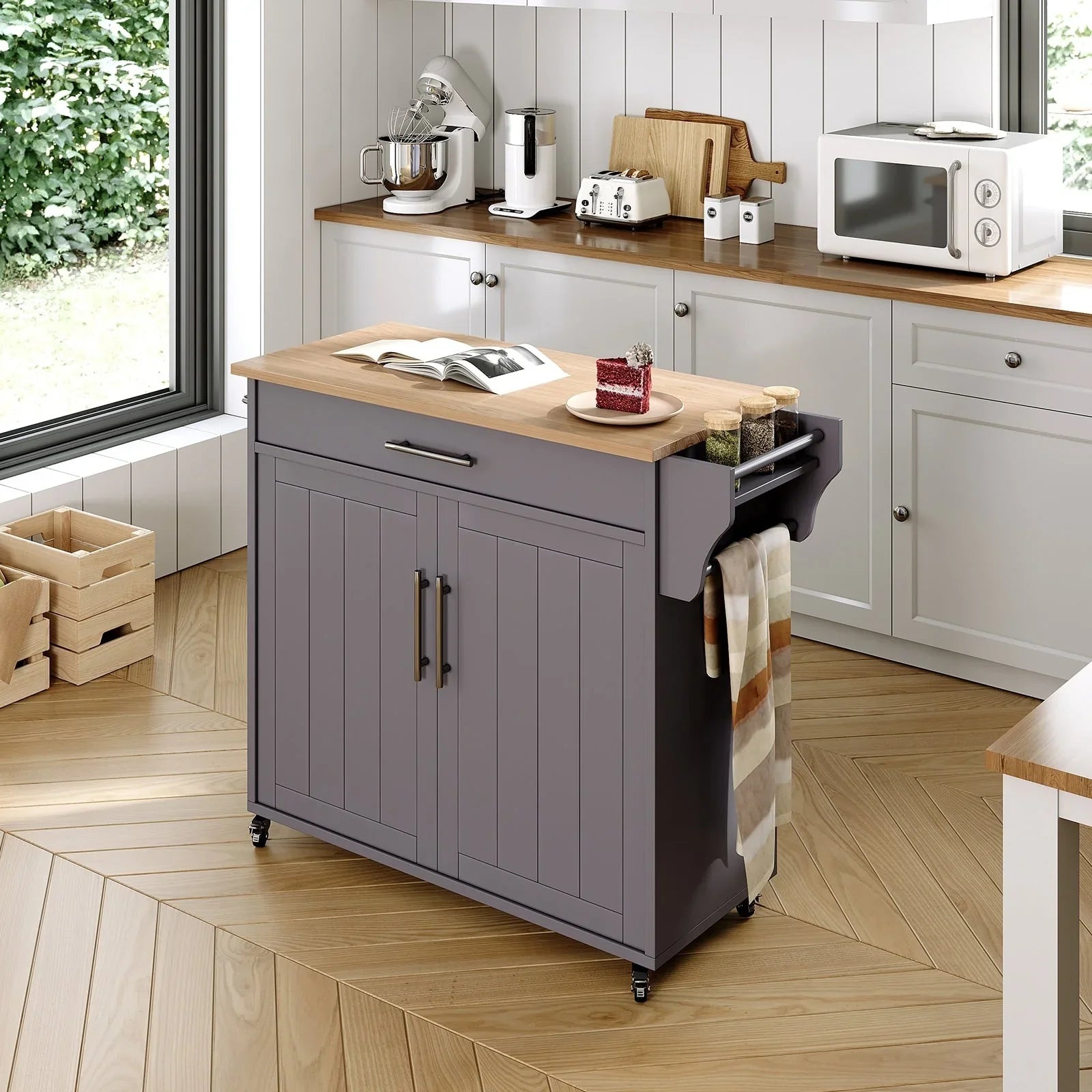 Isola da Cucina Mobile con Armadietto Contenitore