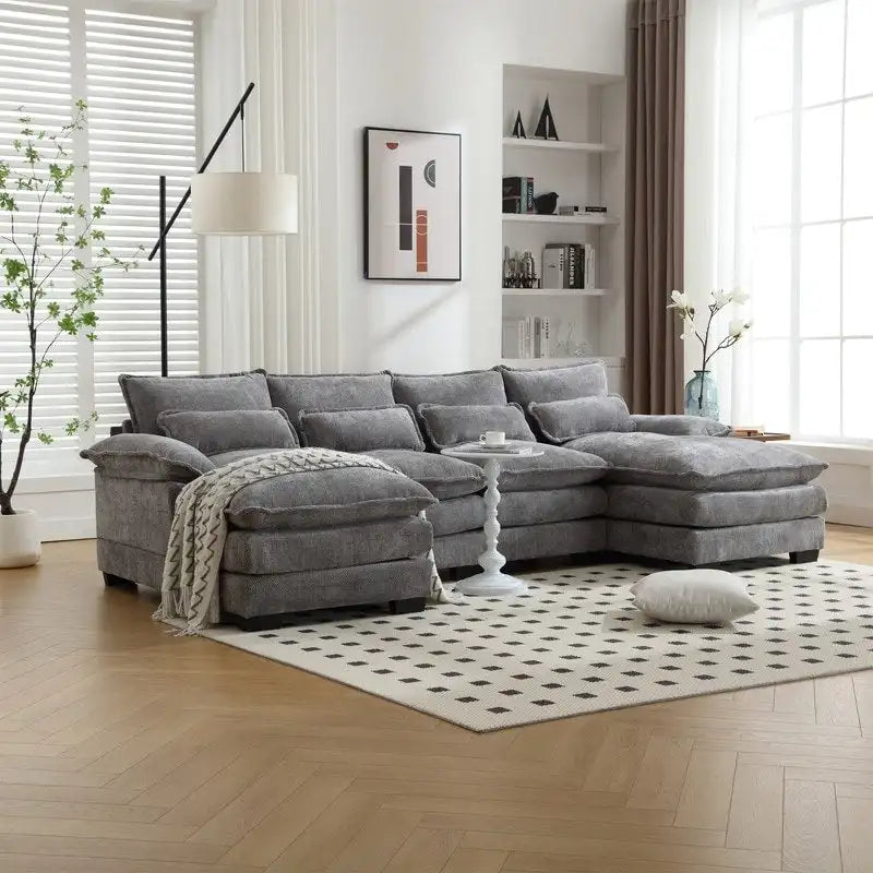 Divano componibile Cloud per soggiorno, divano a U moderno in ciniglia/bouclé, comodo divano letto modulare con doppia chaise longue