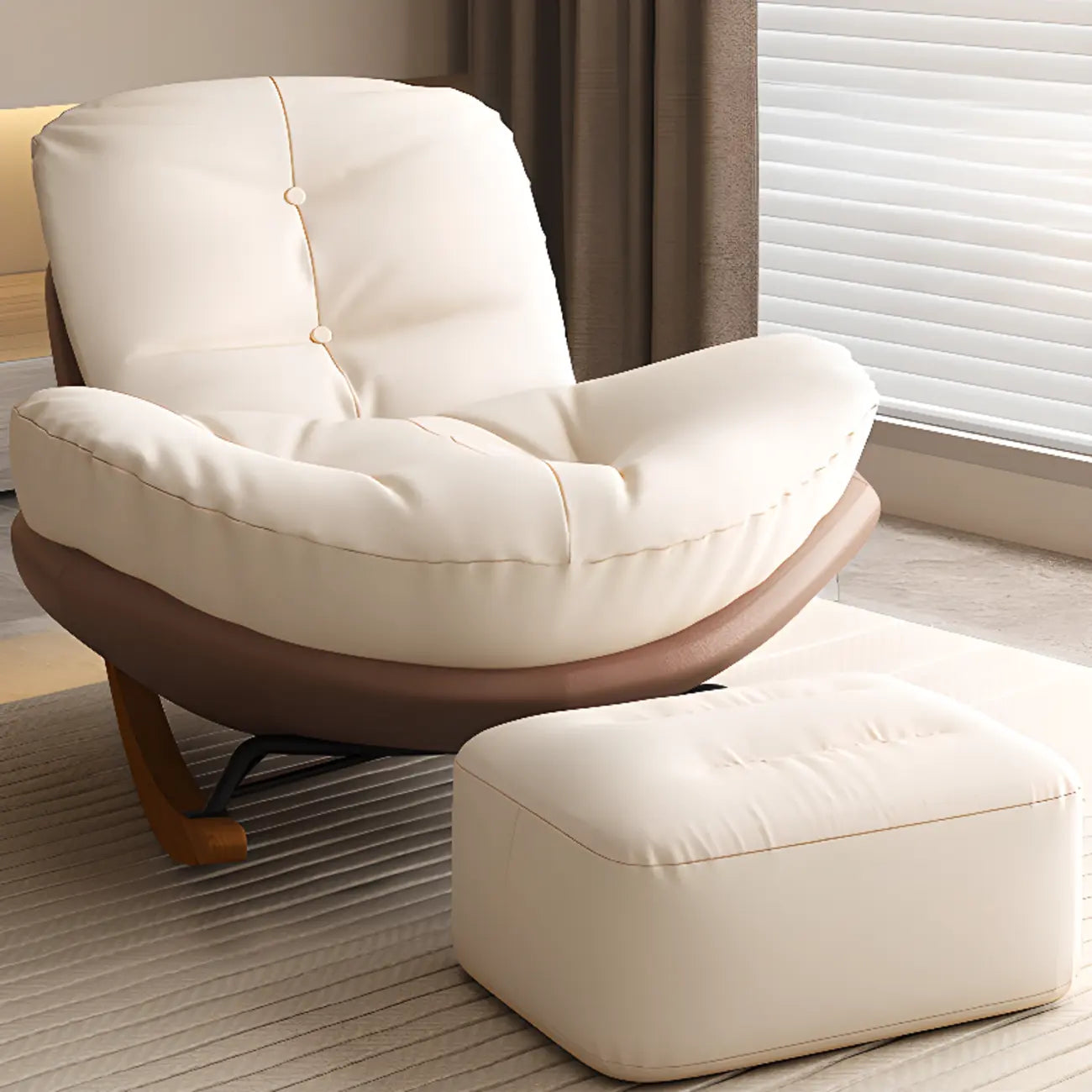 Sedia a dondolo scandinava imbottita con pouf opzionale