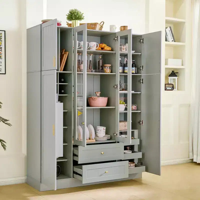 Whisen 71''H Freestanding Kitchen Storage Pantry, Large Dining Storage Cabinet Cupboard Sideboards With 6 Doors, Adjustable Shelves