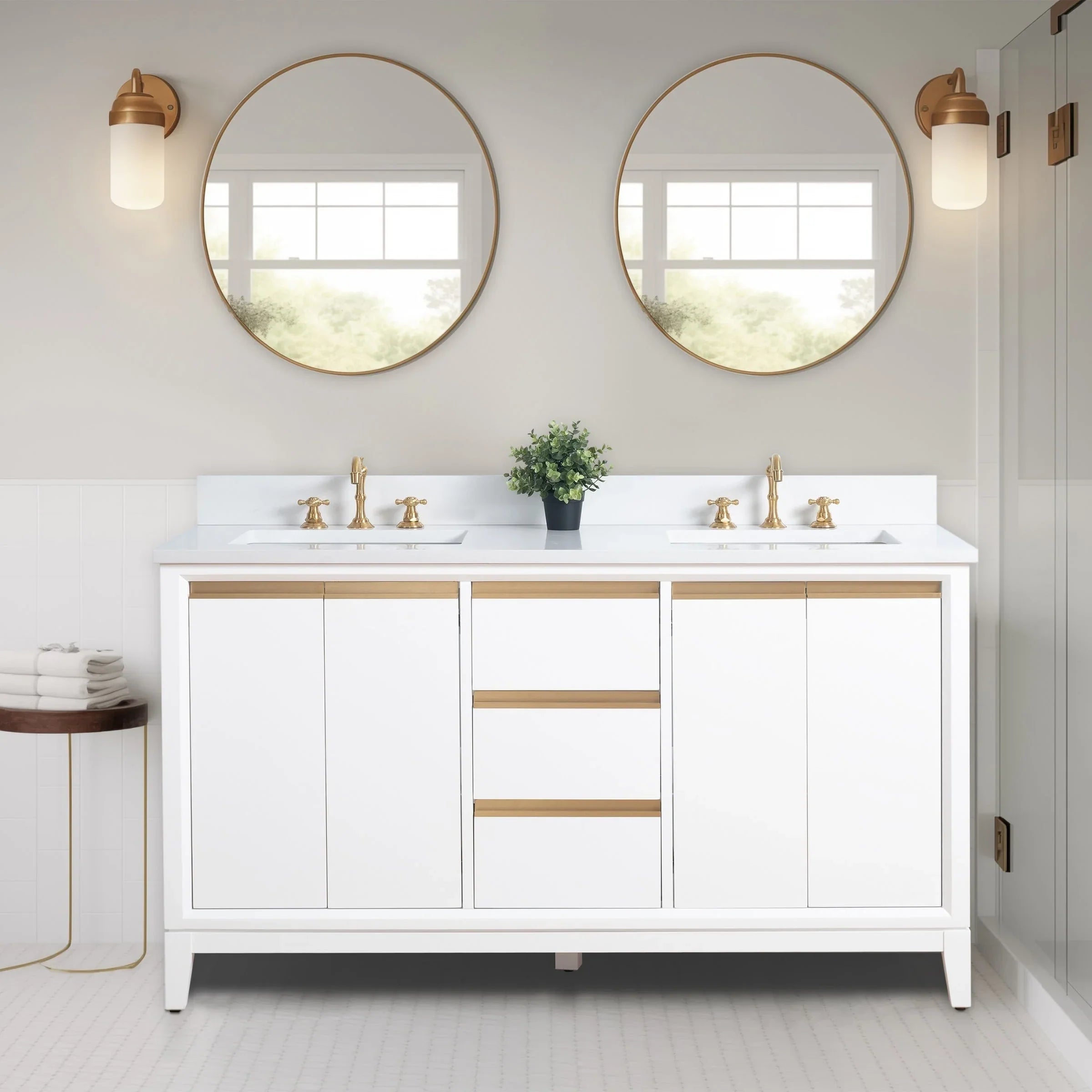 Mobile da Bagno Vanity Art con Lavabo in Ceramica e Top in Marmo Ricomposto