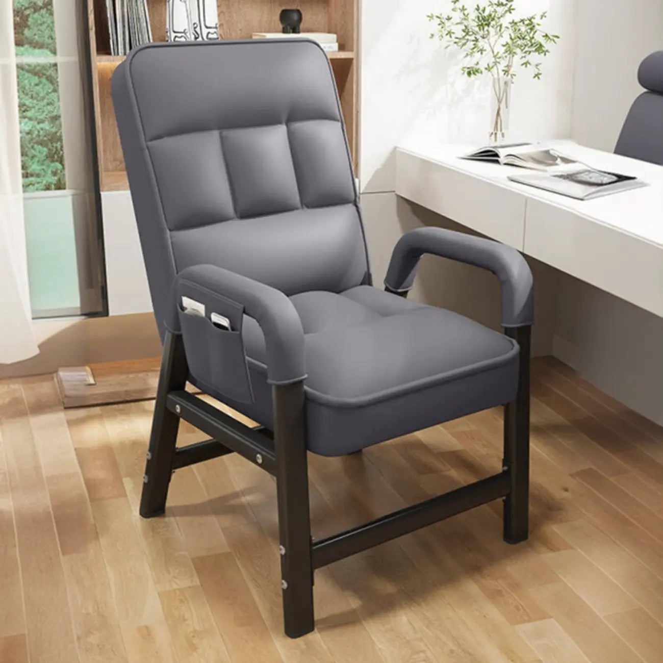 Sedia da ufficio moderna con 4 gambe, imbottita in tessuto grigio