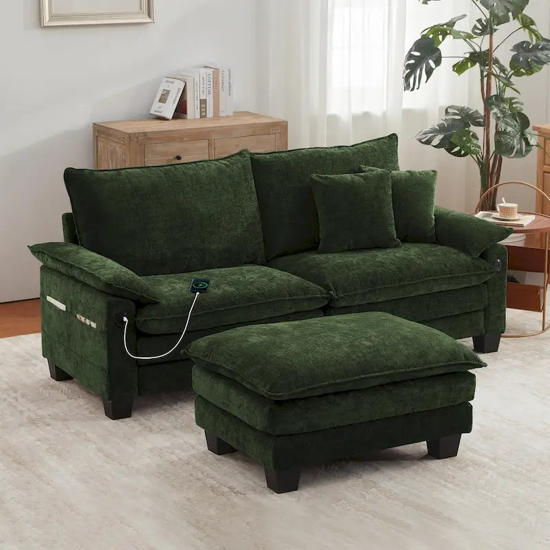 Divano Sezionale Modulare, Comodo Divano Sezionale Cloud con Pouf, Divano Letto a Seduta Profonda per Soggiorno
