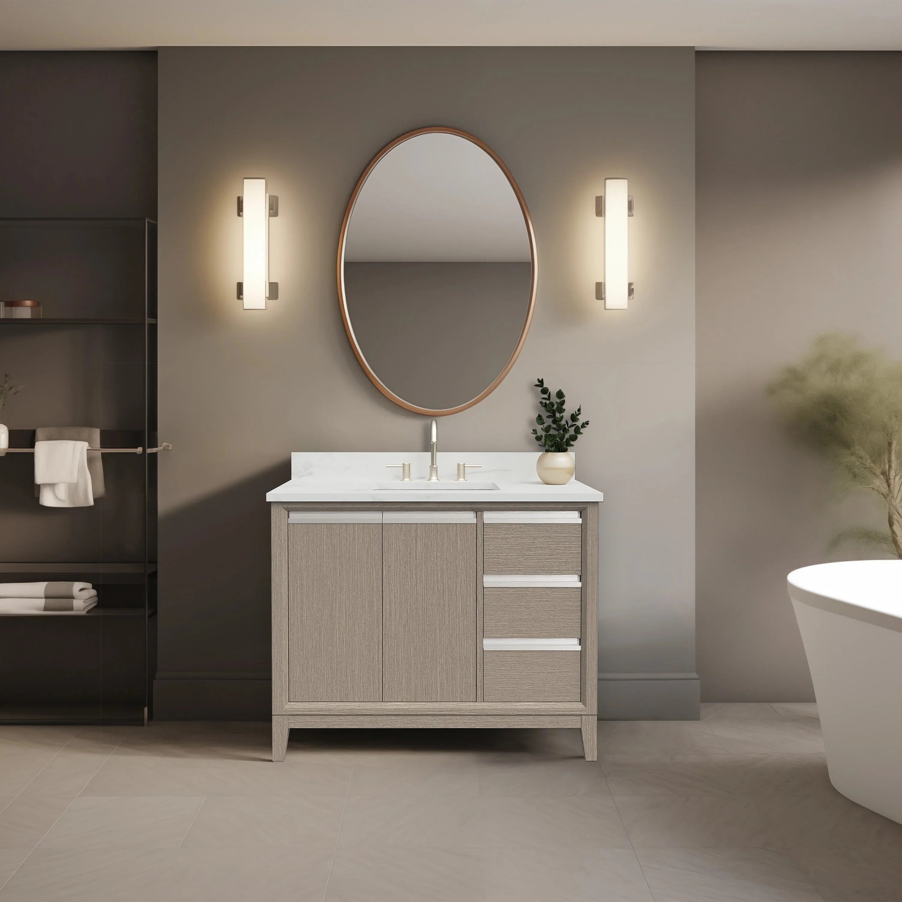 Mobile da Bagno Vanity Art con Lavabo in Ceramica e Top in Marmo Ricomposto