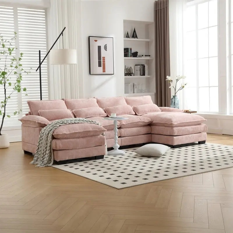 Divano componibile Cloud per soggiorno, divano a U moderno in ciniglia/bouclé, comodo divano letto modulare con doppia chaise longue