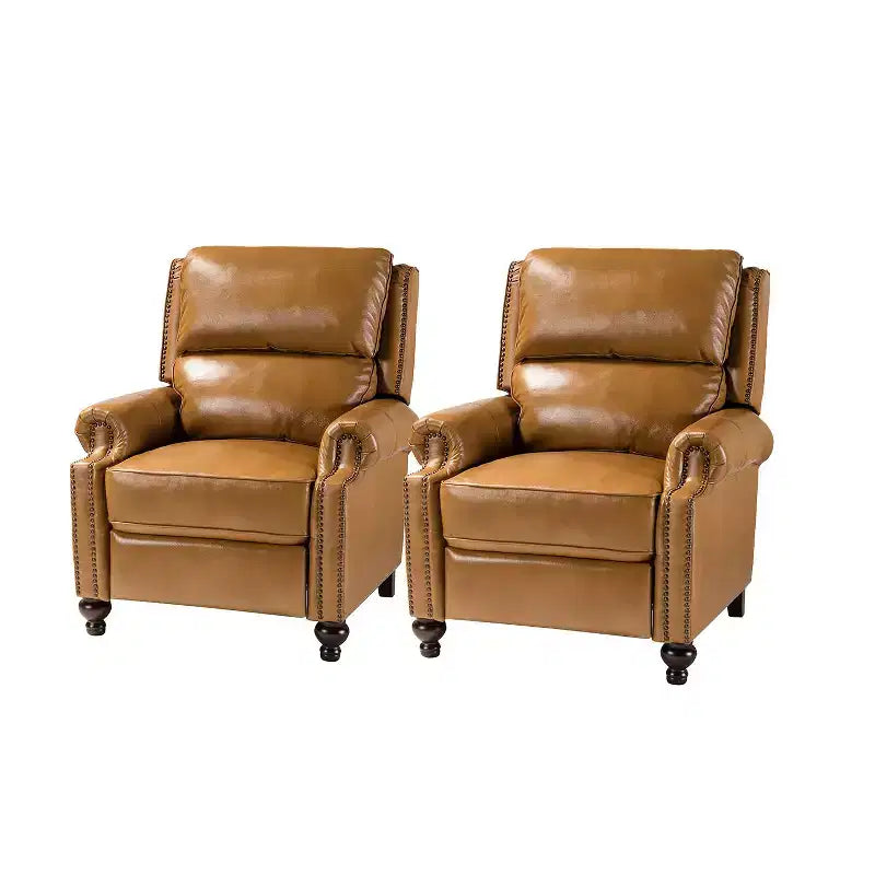 Set of 2 Elisabete Modern Wingback Genuine Leather Recliner with Vintage Nail Head Trim for Living Room and Bedroom| ART OF LIVING DESIGNS
