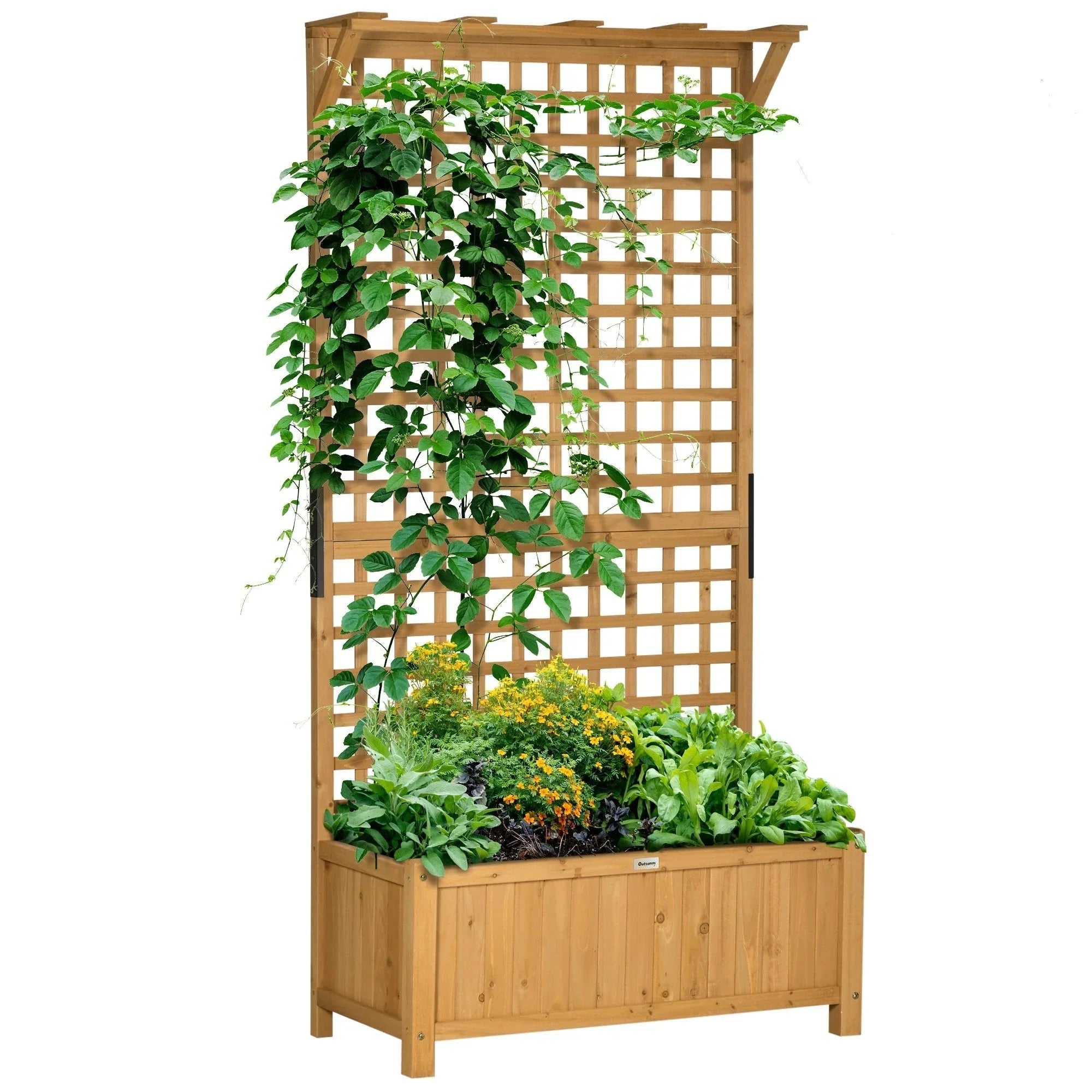 Fioriera in Legno con Spalliera, Letto da Giardino Rialzato per Piante Rampicanti con Fori di Drenaggio e Tetto