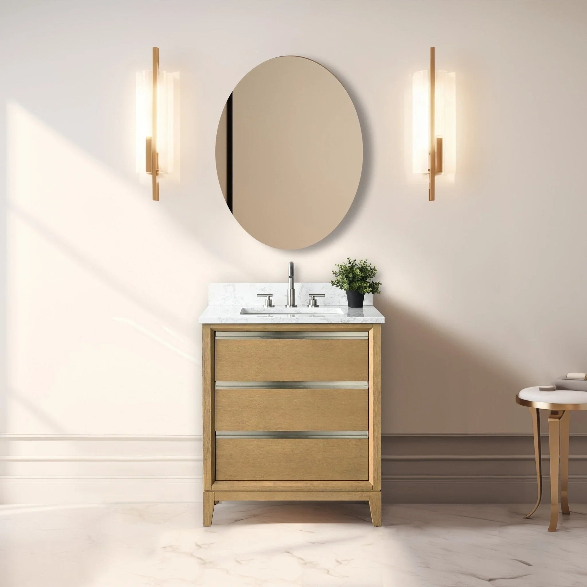 Mobile da Bagno Vanity Art con Lavabo in Ceramica e Top in Marmo Ricomposto