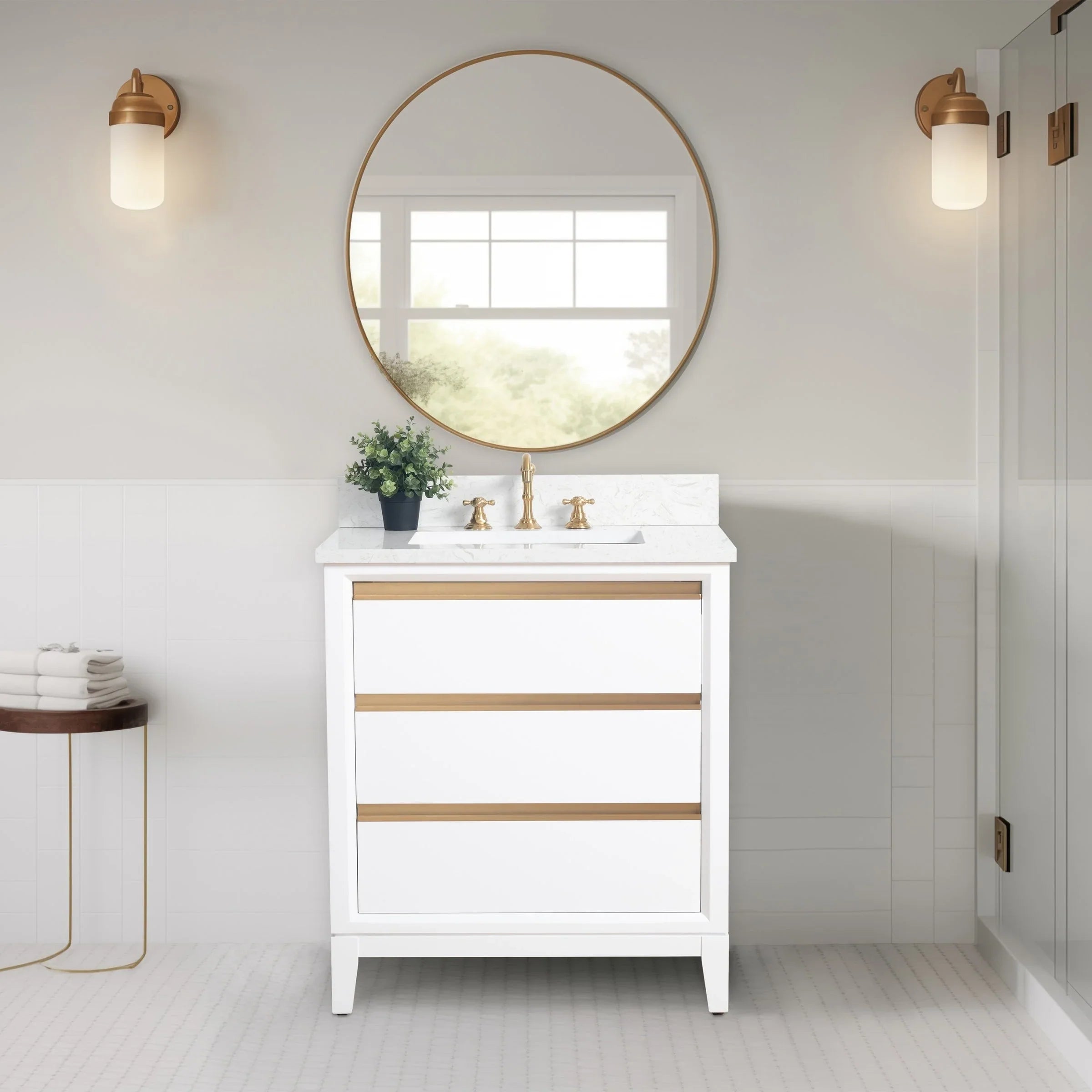 Mobile da Bagno Vanity Art con Lavabo in Ceramica e Top in Marmo Ricomposto
