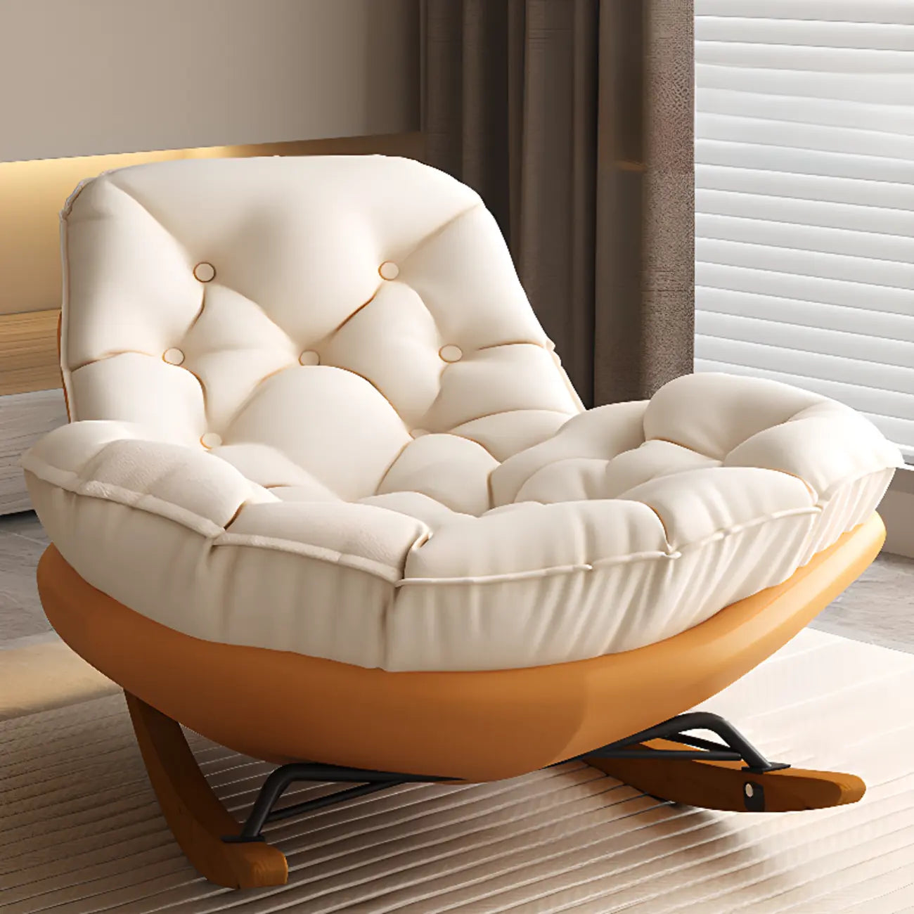Sedia a dondolo scandinava imbottita con pouf opzionale