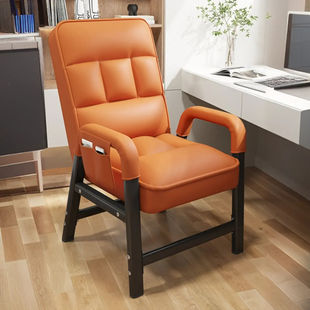Sedia da ufficio moderna con 4 gambe, imbottita in tessuto grigio