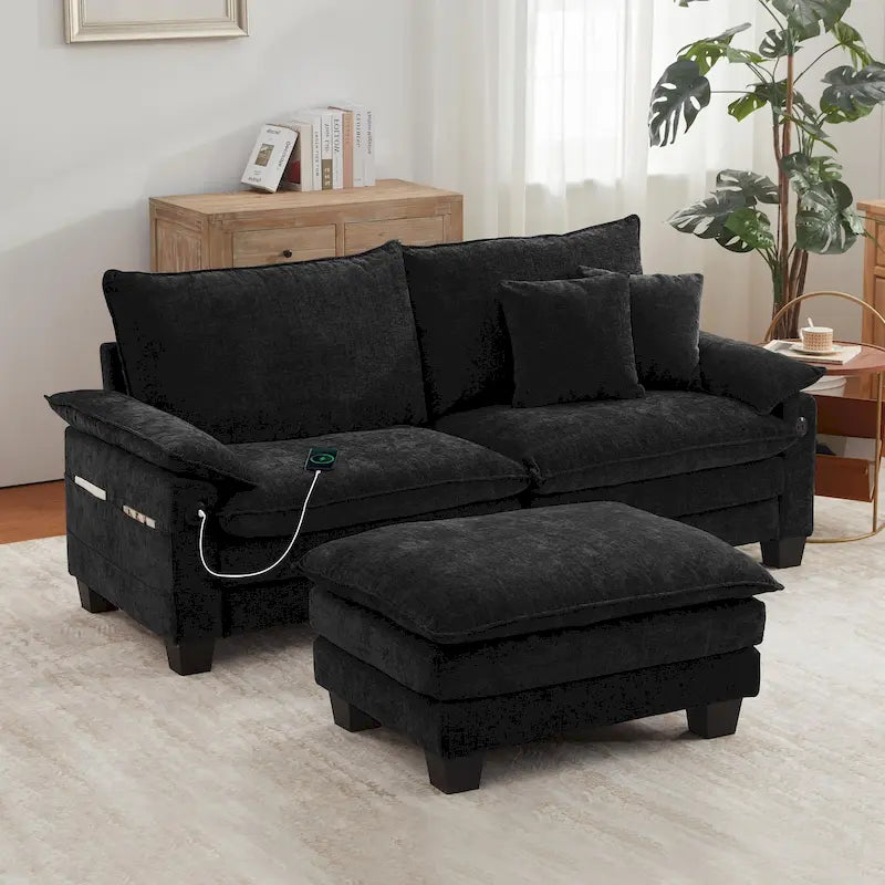 Divano Sezionale Modulare, Comodo Divano Sezionale Cloud con Pouf, Divano Letto a Seduta Profonda per Soggiorno
