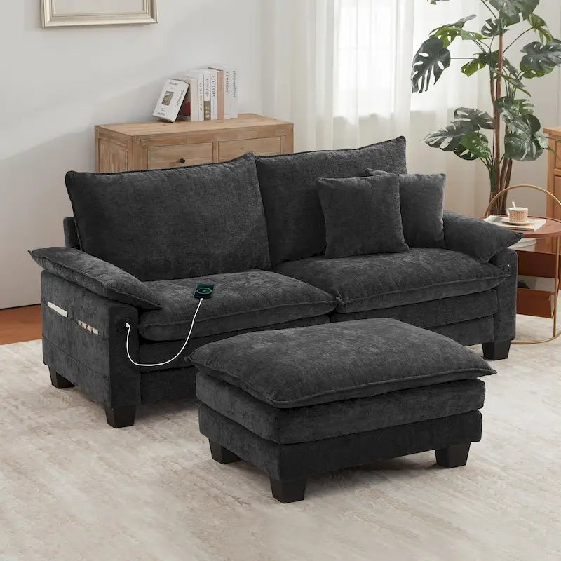 Divano Sezionale Modulare, Comodo Divano Sezionale Cloud con Pouf, Divano Letto a Seduta Profonda per Soggiorno
